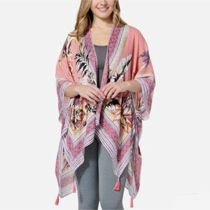 Vince Camuto Tropical Blooms Ruana Kimono In Peach O/S